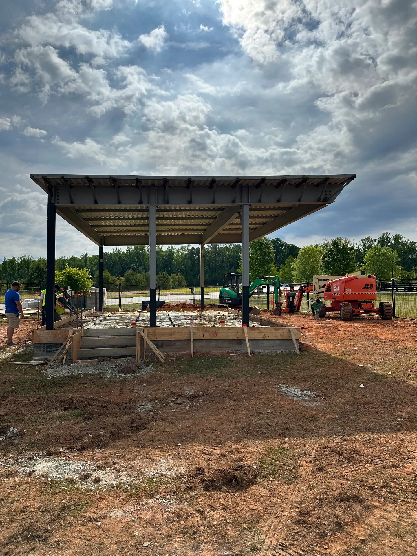 Completed steel frame for a commercial pavilion